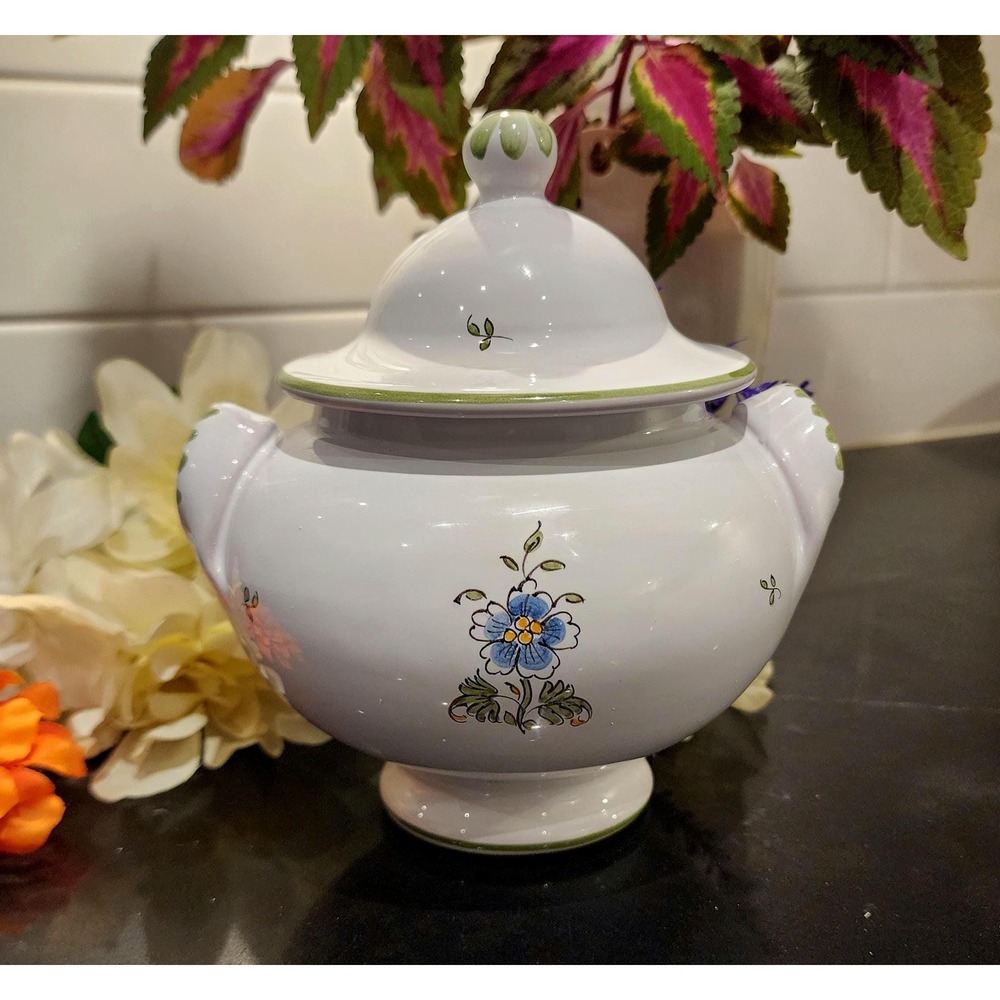 Vintage Senailler Moustiers French Faience Pottery Hand Painted Green Yellow Pot